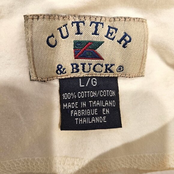 Cutter & Buck Mens L Ivory Short Sleeve Polo Shirt Cotton office Golf classic - Picture 6 of 8